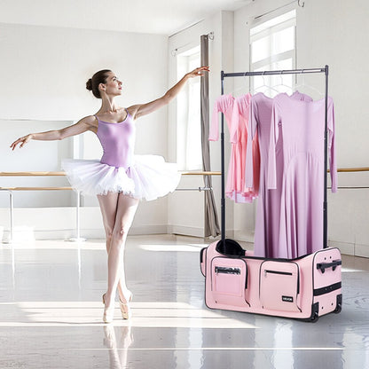 VEVOR 29 Inch Dance Bag with Garment Rack Rolling Dance Duffle for Travel Pink