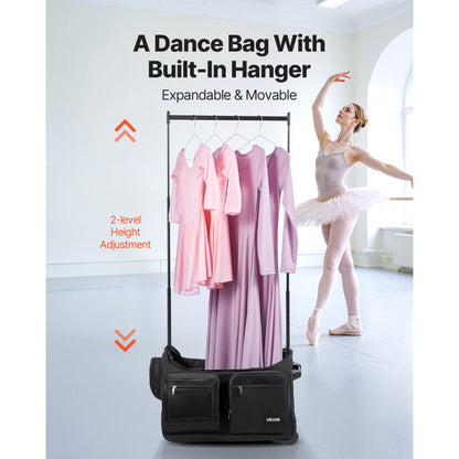 VEVOR 23 Inch Dance Bag with Garment Rack Rolling Dance Duffle for Travel Black