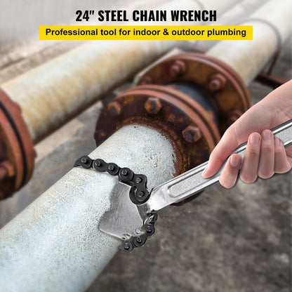 24m Heavy Duty Carbon Steel Chain Pipe Wrench, 170mm Diameter Capacity