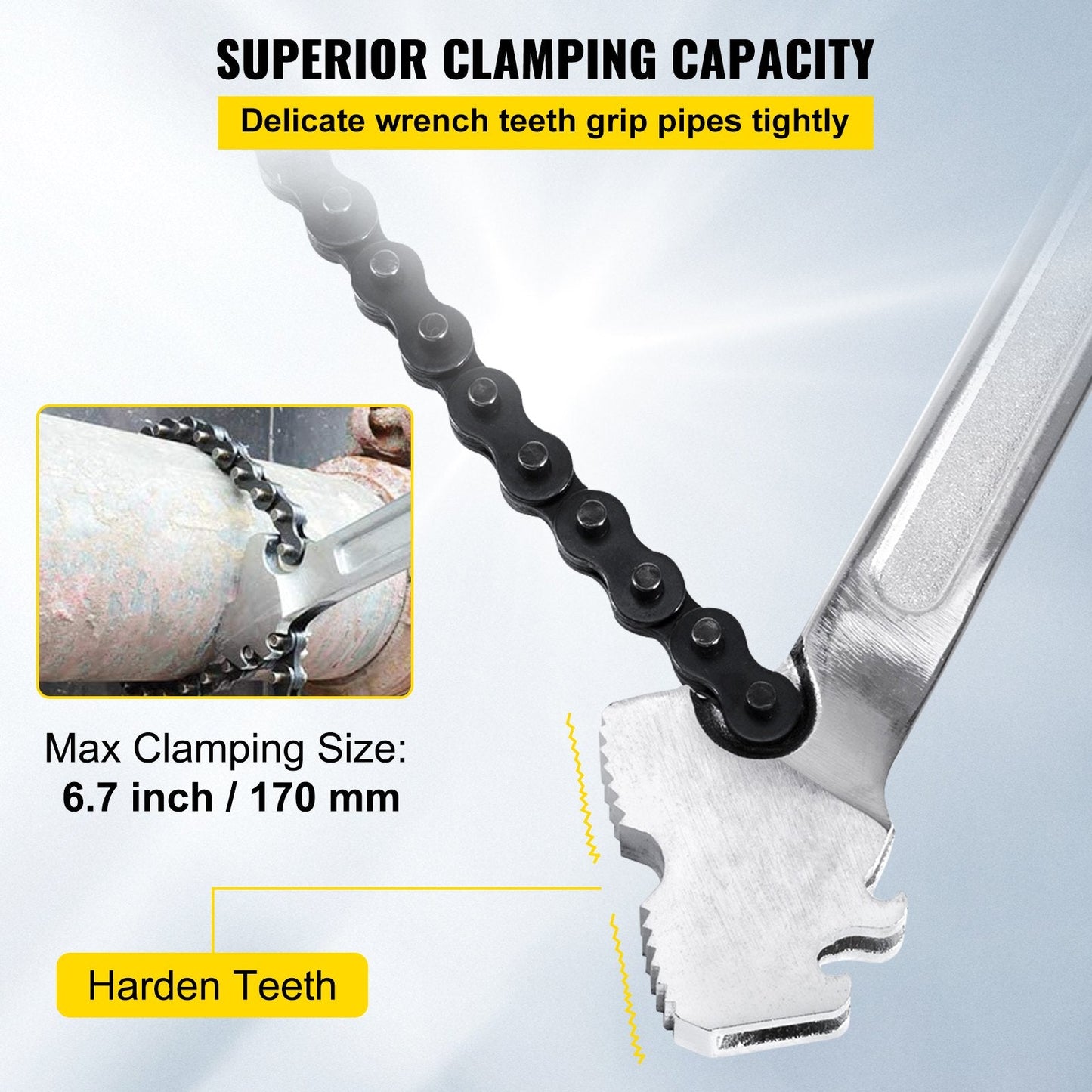 24m Heavy Duty Carbon Steel Chain Pipe Wrench, 170mm Diameter Capacity