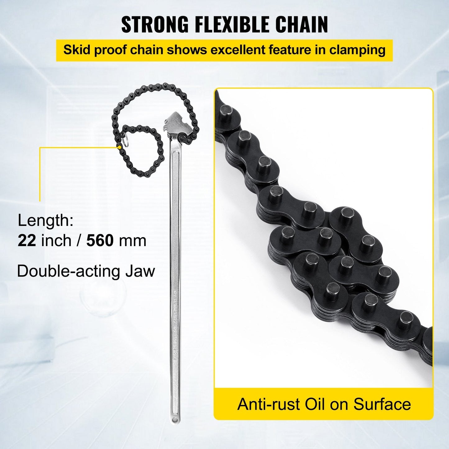 24m Heavy Duty Carbon Steel Chain Pipe Wrench, 170mm Diameter Capacity