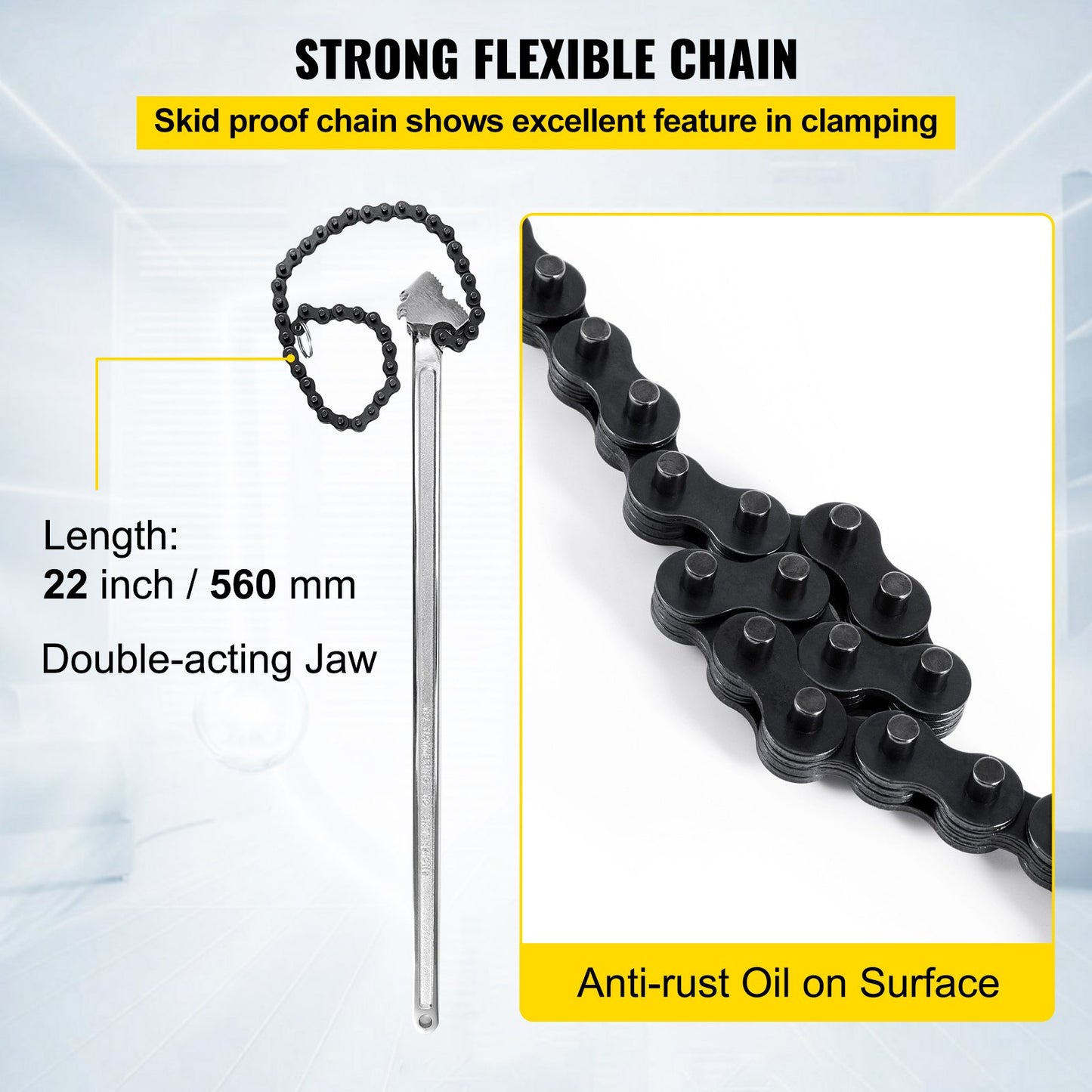 VEVOR 24inch Chain Wrench Carbon Steel Chain Pipe Wrench Heavy Duty 6.7inch Diameter