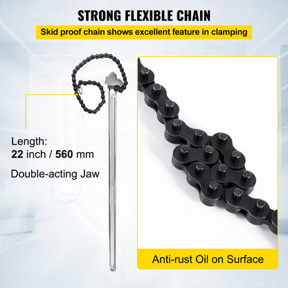 VEVOR 24inch Chain Wrench Carbon Steel Chain Pipe Wrench Heavy Duty 6.7inch Diameter