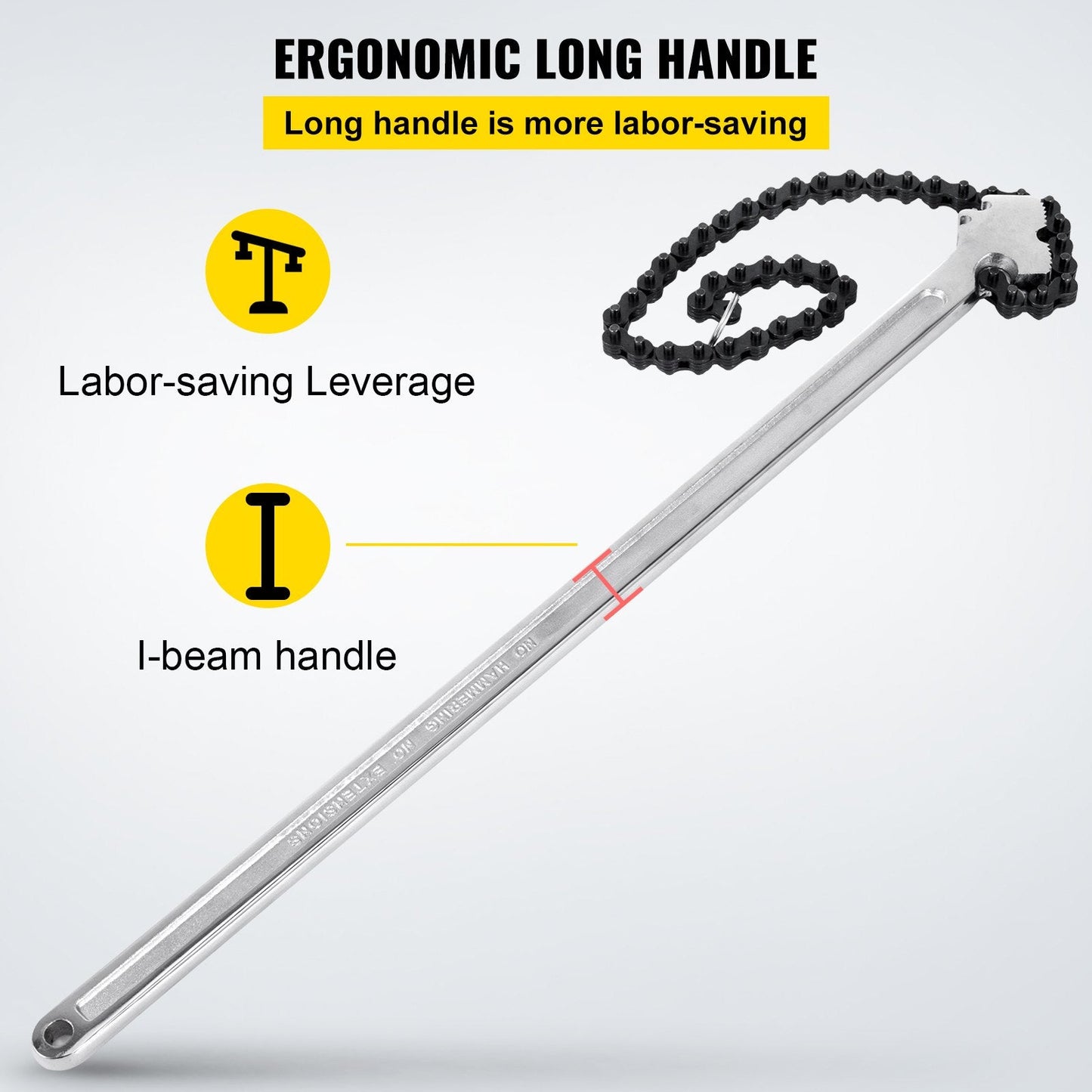 24m Heavy Duty Carbon Steel Chain Pipe Wrench, 170mm Diameter Capacity