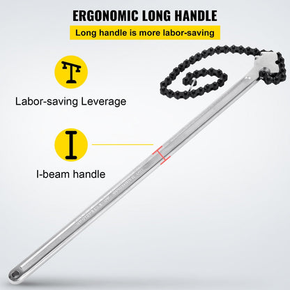 24m Heavy Duty Carbon Steel Chain Pipe Wrench, 170mm Diameter Capacity