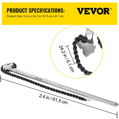 24m Heavy Duty Carbon Steel Chain Pipe Wrench, 170mm Diameter Capacity