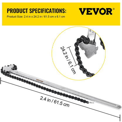 VEVOR 24inch Chain Wrench Carbon Steel Chain Pipe Wrench Heavy Duty 6.7inch Diameter