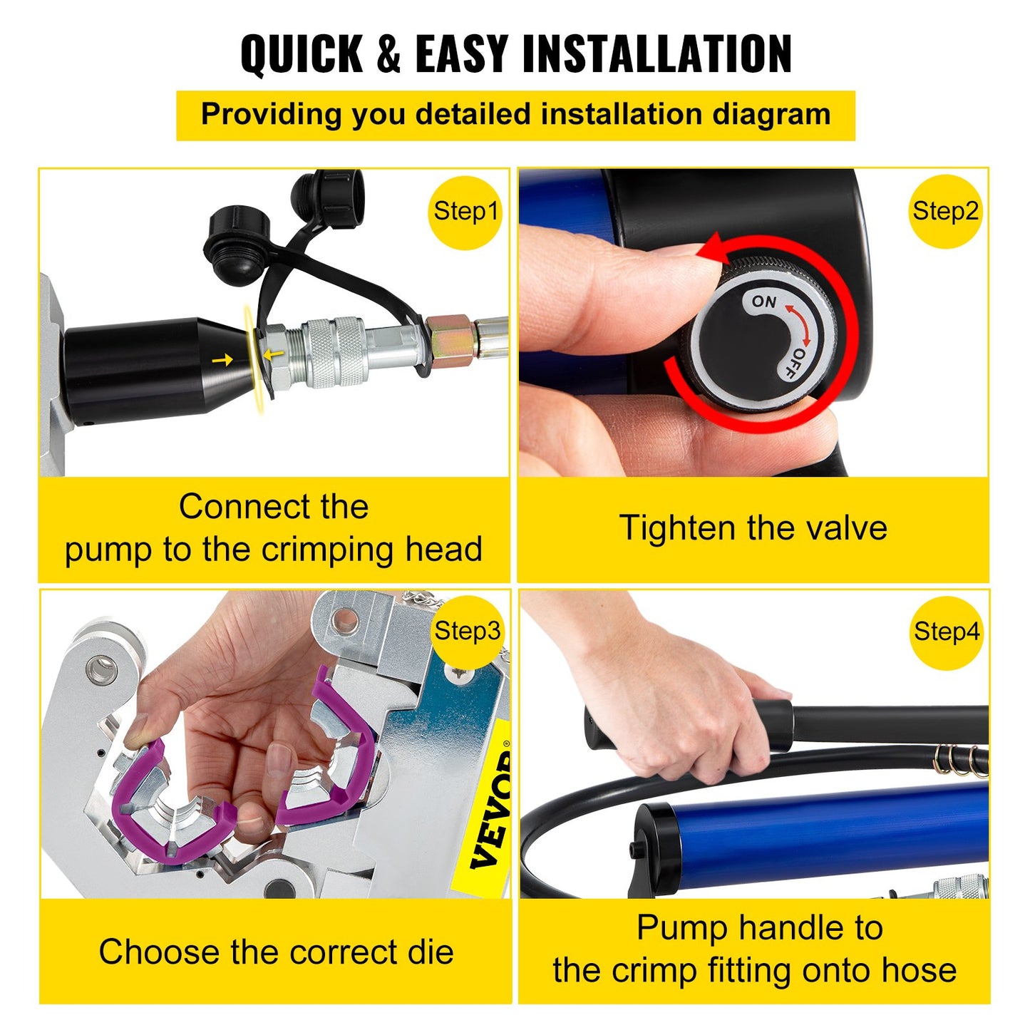 Separable Hydraulic Hose Crimper 7 Dies With Aluminum Pump  A/C Air Condtioning