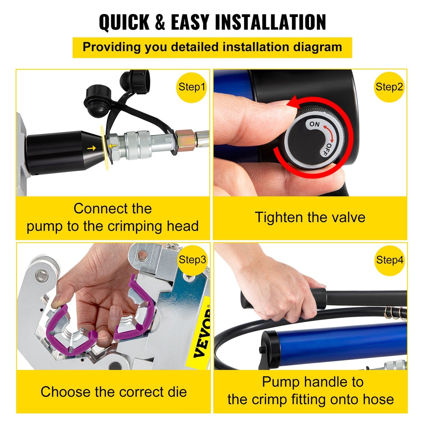 Portable Hydraulic Hose Crimper Set with 7 Dies and Aluminum Pump - 6.4 kg