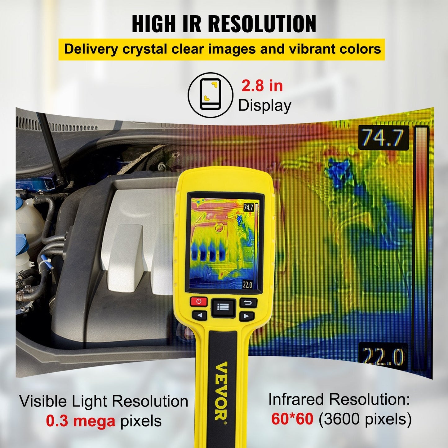 Thermal Imaging Camera with 3600 Pixels, 2.8m Display for HVAC & Electrical Use