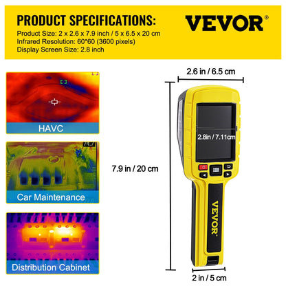 Thermal Imaging Camera with 3600 Pixels, 2.8m Display for HVAC & Electrical Use