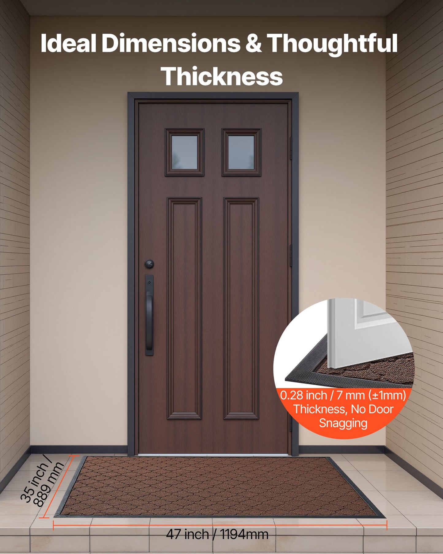 Front Door Mat, 1194 x 889 mm Commercial Floor Mat for Indoor and Outdoor, Modern Stylish Carpet with TPE Backing, Heavy Duty Washable Entry Industrial Rug for Hallway, Balcony, Garage, Brown