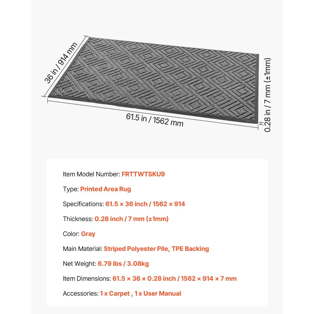 Front Door Mat, 1562 x 914 mm Commercial Floor Mat for Indoor and Outdoor, Modern Stylish Carpet with TPE Backing, Heavy