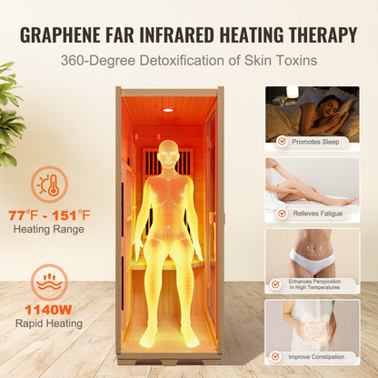 Single-Person Hemlock Wood Infrared Sauna with Bluetooth & LED, 1140W, 72.5kg