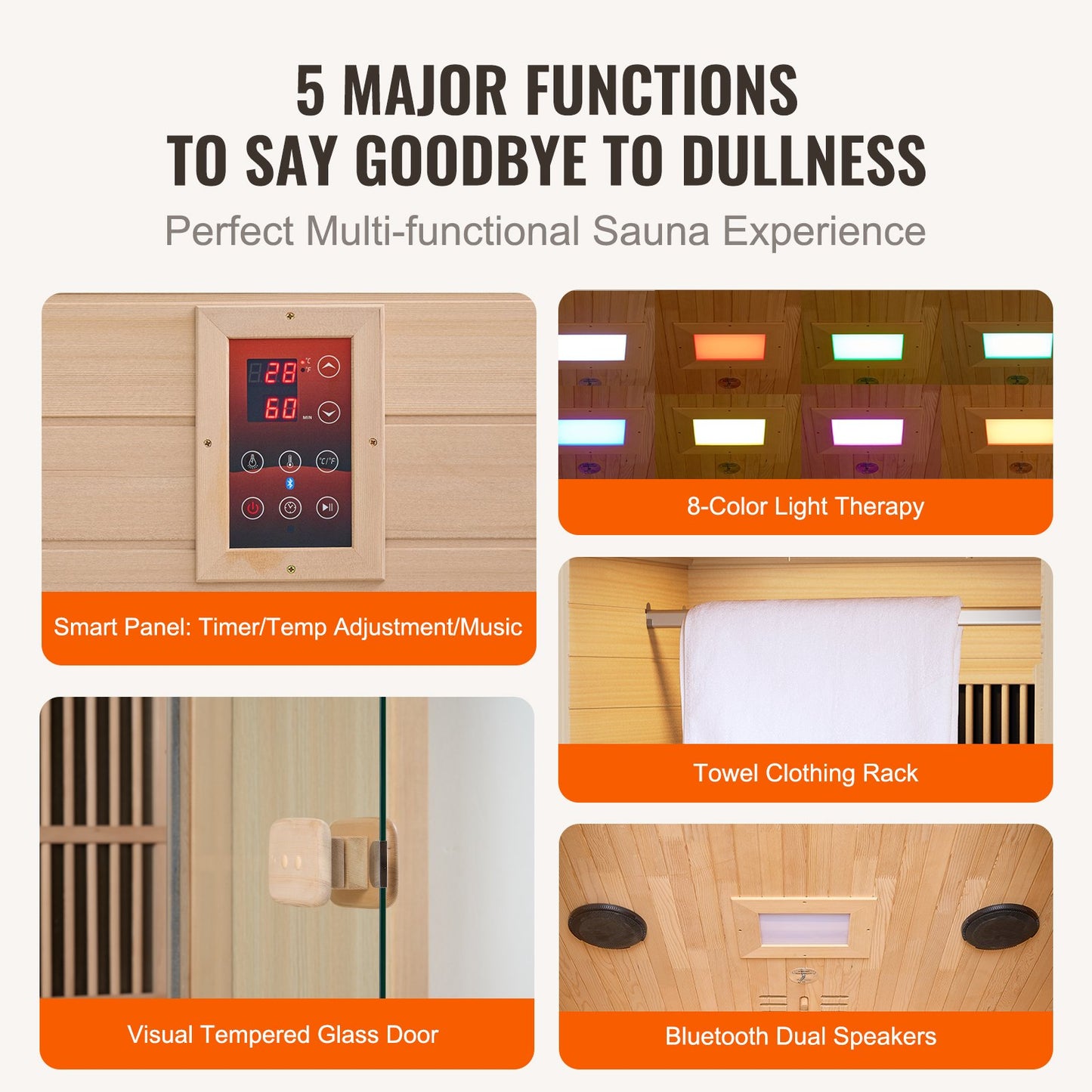 VEVOR Far Infrared Wooden Sauna, Room Home Sauna Spa for One Single Person, Low