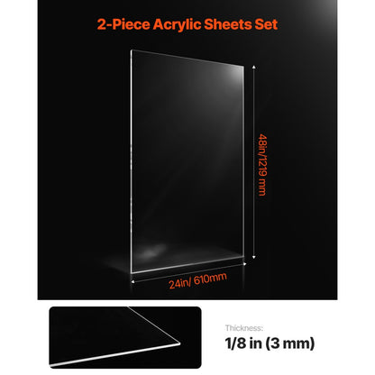 VEVOR 2-Pack Plexiglass Acrylic Sheets 610 x 1219 mm Plastic Sheets 3 mm Thick