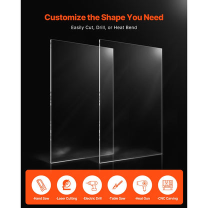 VEVOR 2-Pack Plexiglass Acrylic Sheets 610 x 1219 mm Plastic Sheets 3 mm Thick