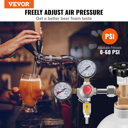 VEVOR Double Gauge Regulator, CO2 Regulator Gauge with 0-60PSI, Heavy Duty CO2 Gauge