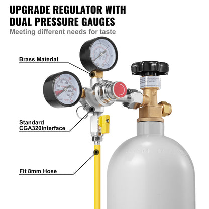 VEVOR Double Gauge Regulator, CO2 Regulator Gauge with 0-60PSI, Heavy Duty CO2 Gauge