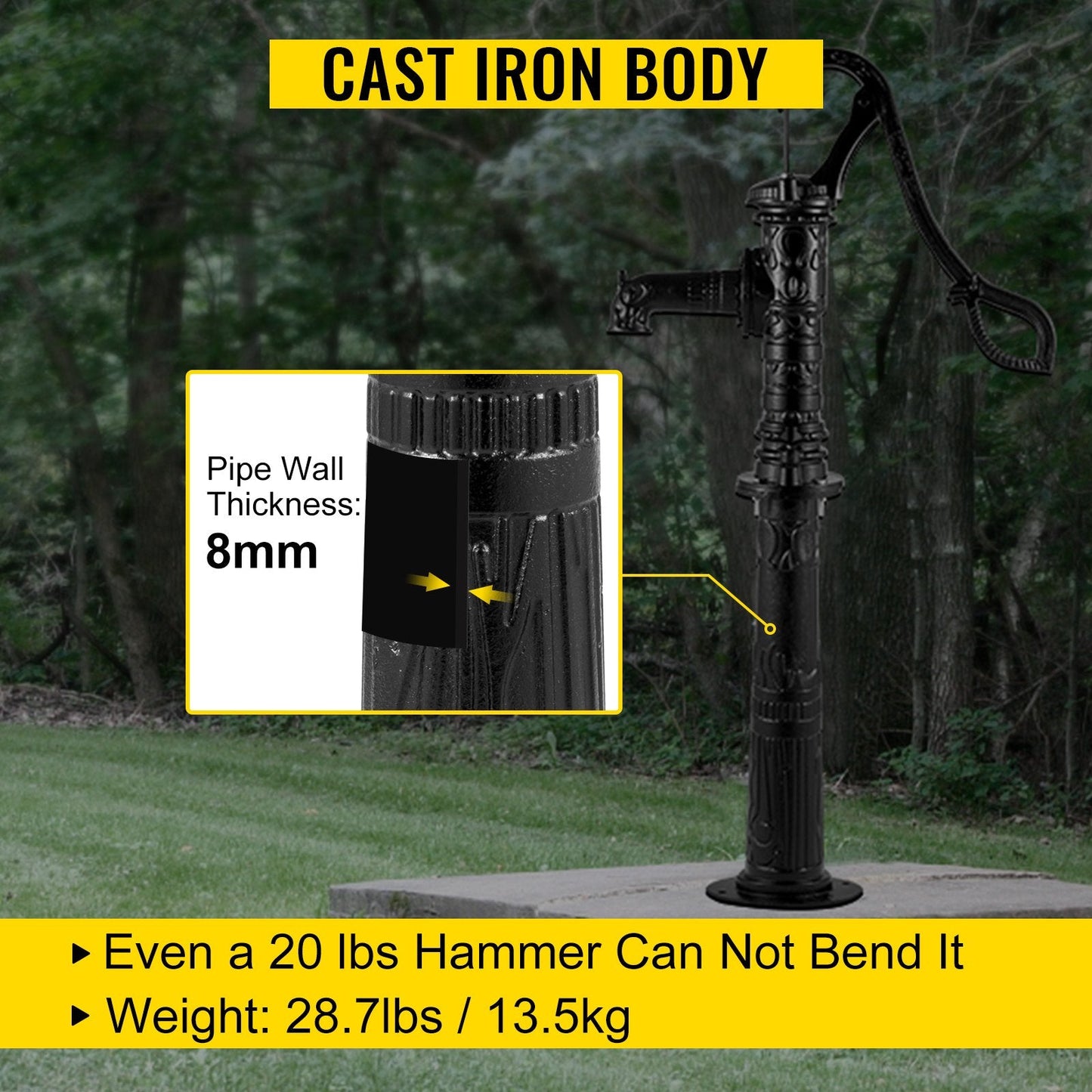 Vintage Black Cast Iron Hand Water Pump Stand for Garden, 0.66m Tall