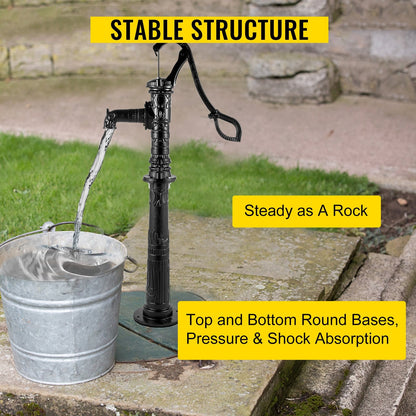 Vintage Black Cast Iron Hand Water Pump Stand for Garden, 0.66m Tall