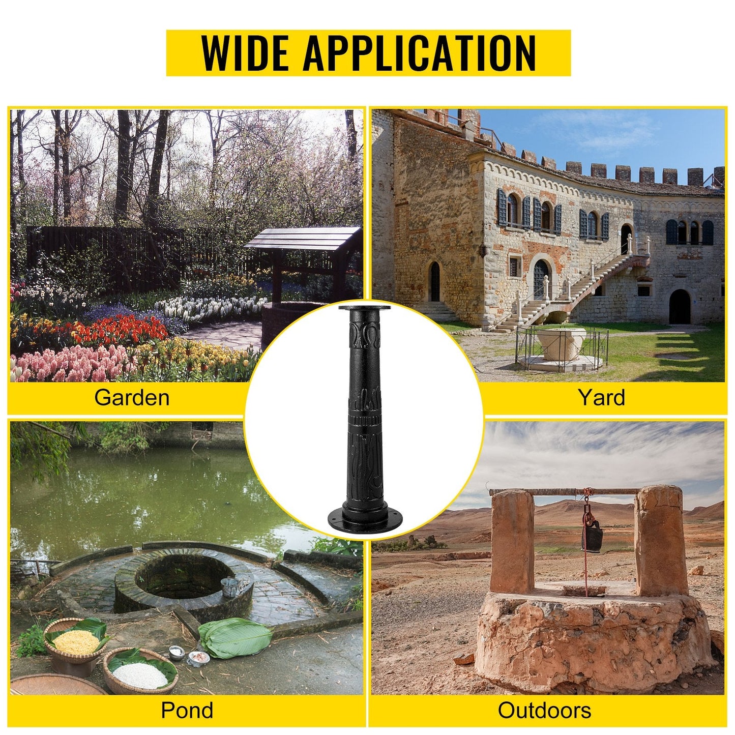 Vintage Black Cast Iron Hand Water Pump Stand for Garden, 0.66m Tall