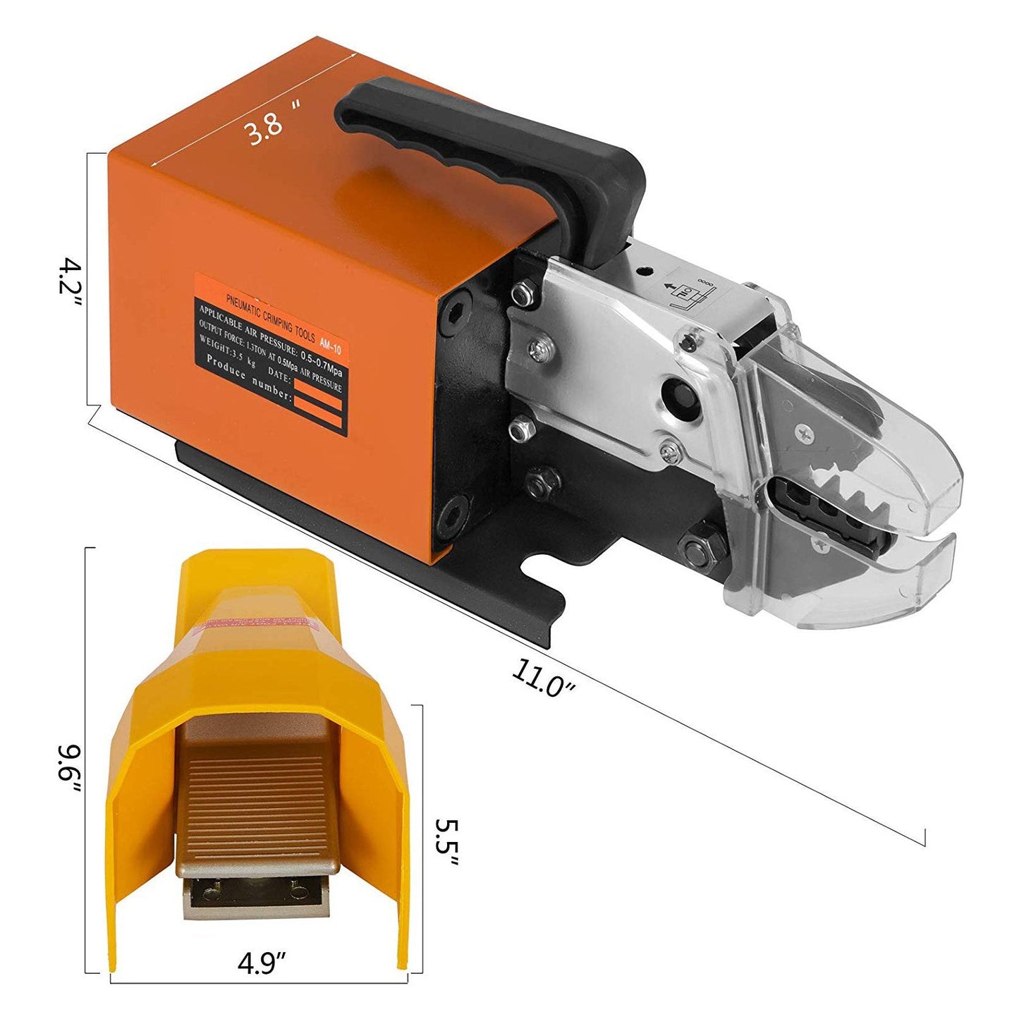 Pneumatic Crimping Tool AM-10, Air-Powered Wire Terminal Crimper with Dies