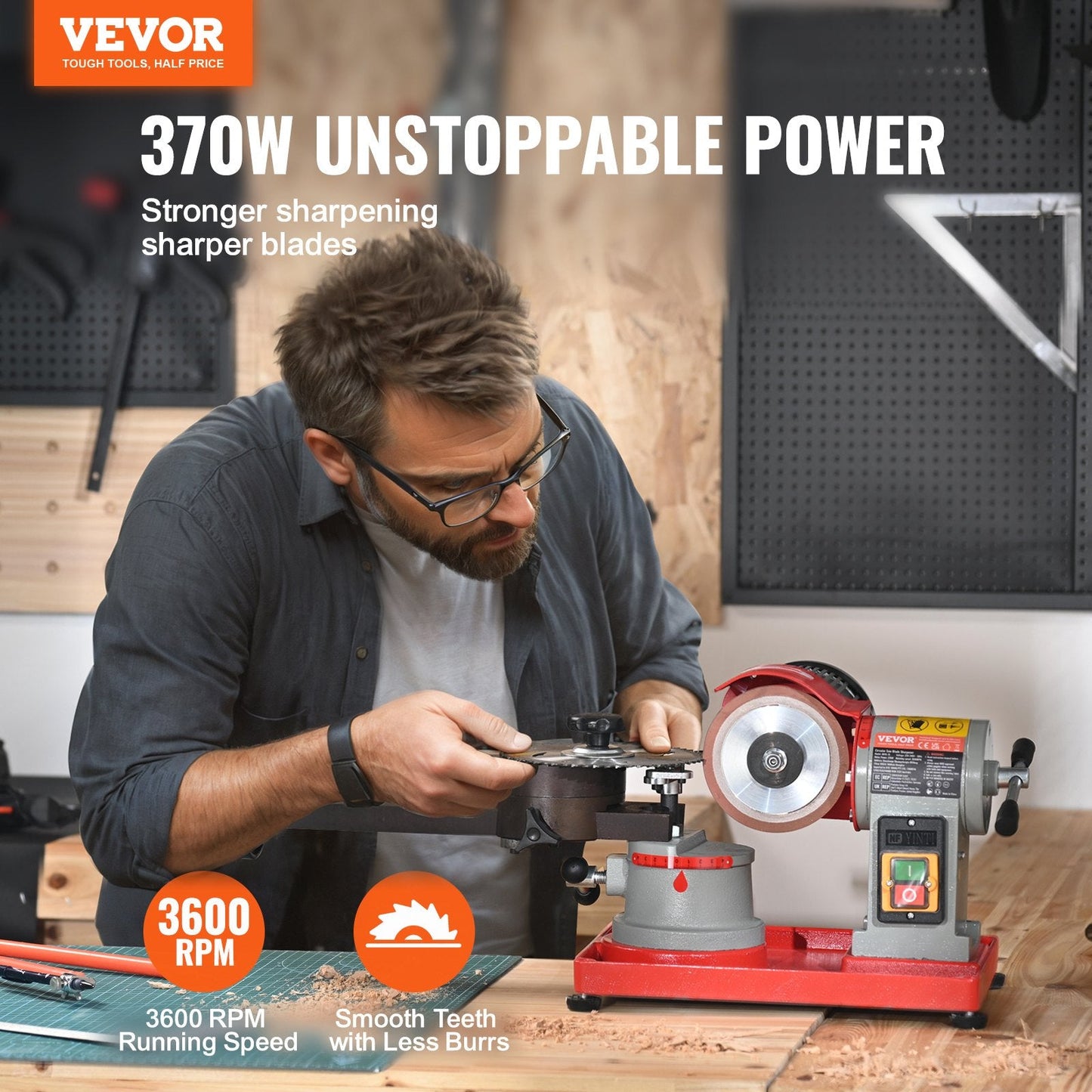 Circular Saw Blade Sharpener Grinder, 370W 3600RPM, 0.13m Grinding Wheel