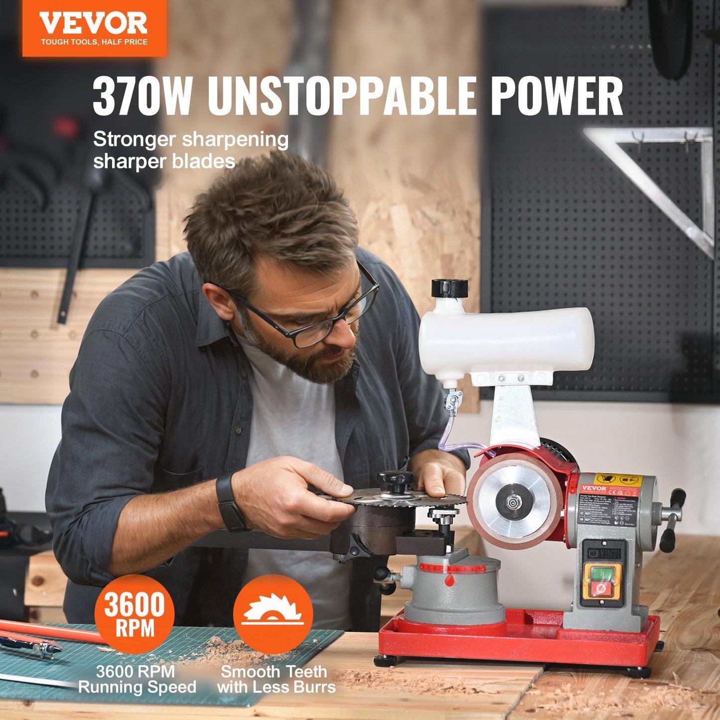 Electric Saw Blade Sharpener Grinder 370W, 3600RPM, Water-Cooled, 0.13m Wheel