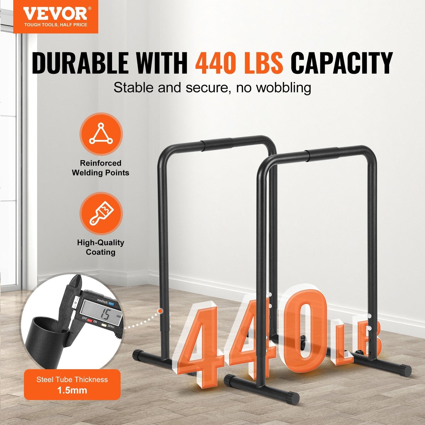Heavy Duty Adjustable Dip Stand Station, 200 kg Capacity for Home Gym Fitness