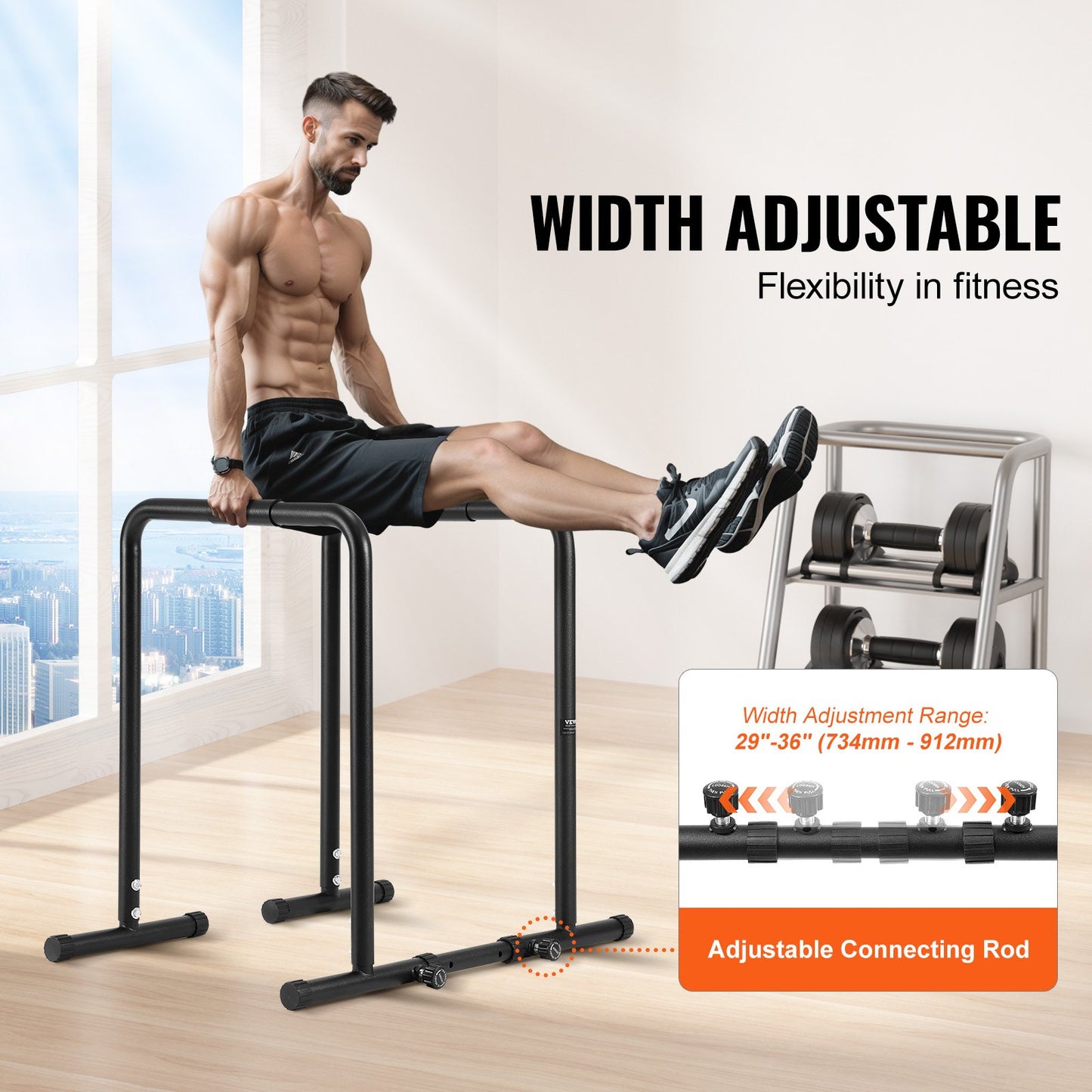 VEVOR Dip Bar, 200 kg Capacity, Heave Duty Dip Stand Station with Adjustable Height,