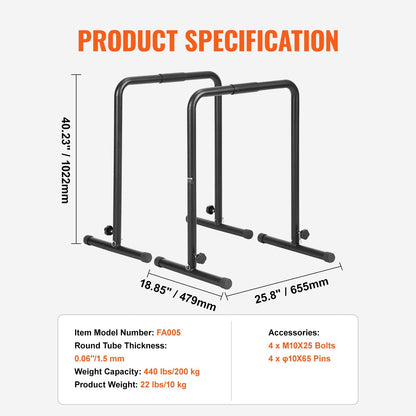 Heavy Duty Adjustable Dip Stand, 200 kg Capacity, for Home Gym Fitness Training