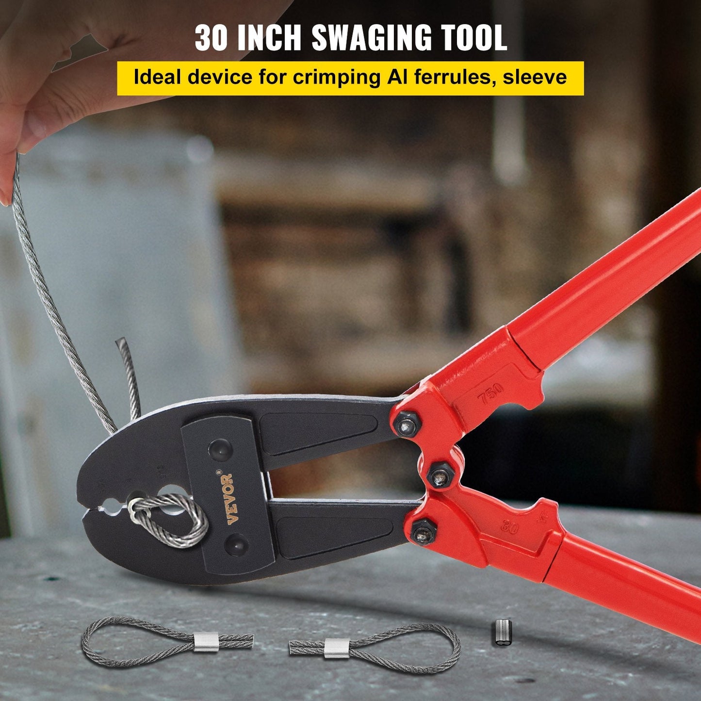762mm Manual Swaging Tool for Aluminum/Copper Sleeves, Insulated Handle, Alloy Steel
