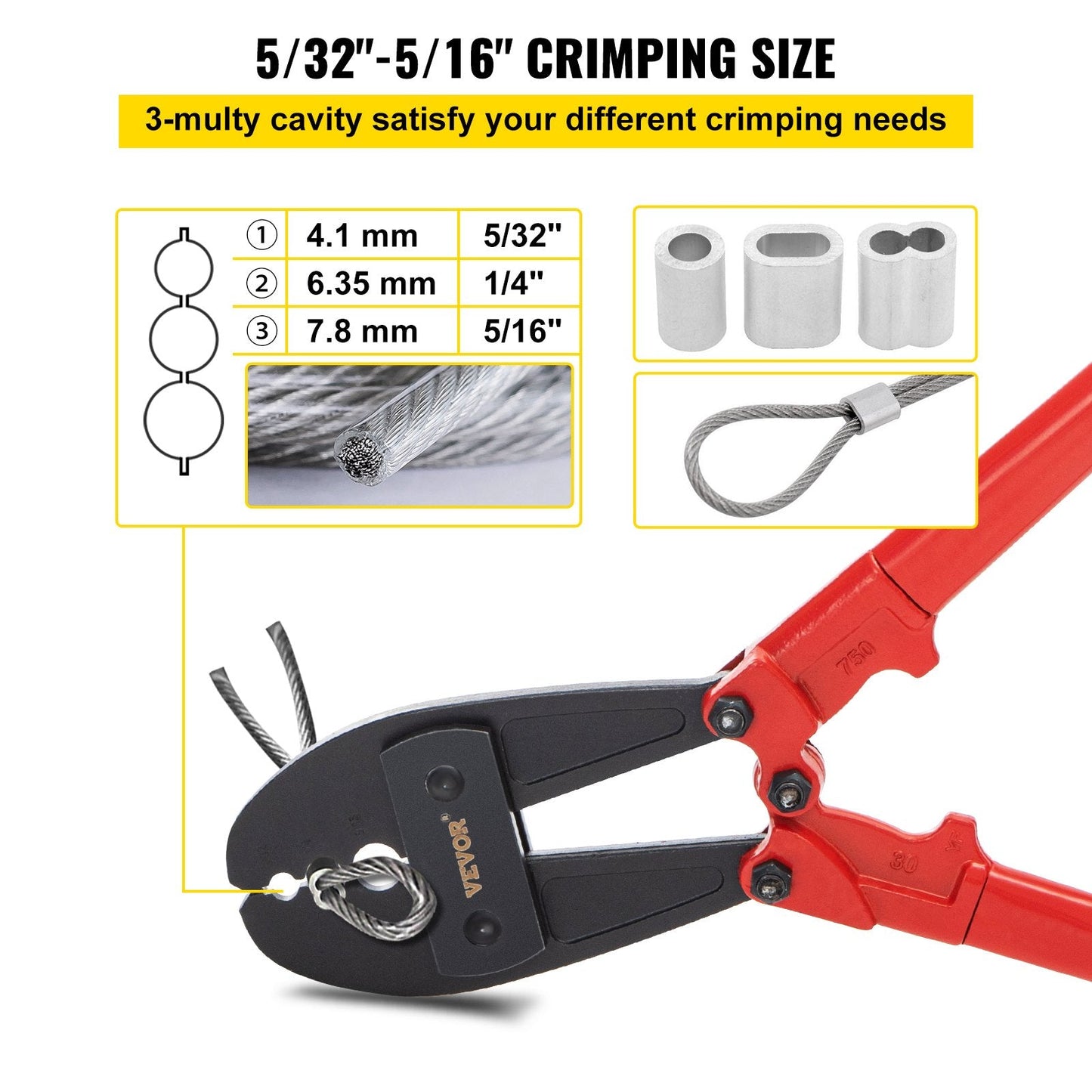 762mm Manual Swaging Tool for Aluminum/Copper Sleeves, Insulated Handle, Alloy Steel