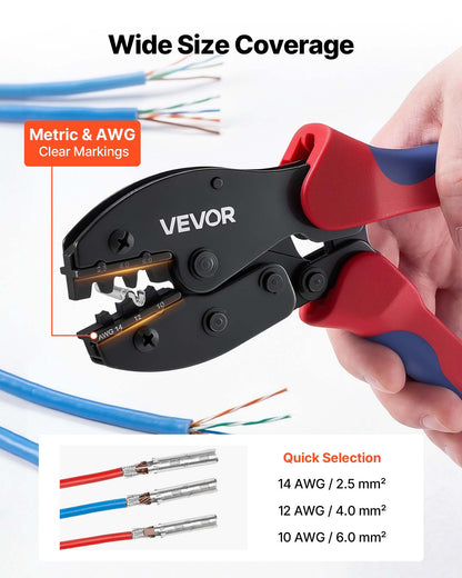 Crimping Tool, 2.5-6 mm² Ratcheting Solar Connector Crimper Tool Kit, Clear Metric & AWG Markings, with 10 Pairs Solar Connectors, 10 Pairs of Cable Connectors, Wrenches, and a Storage Case