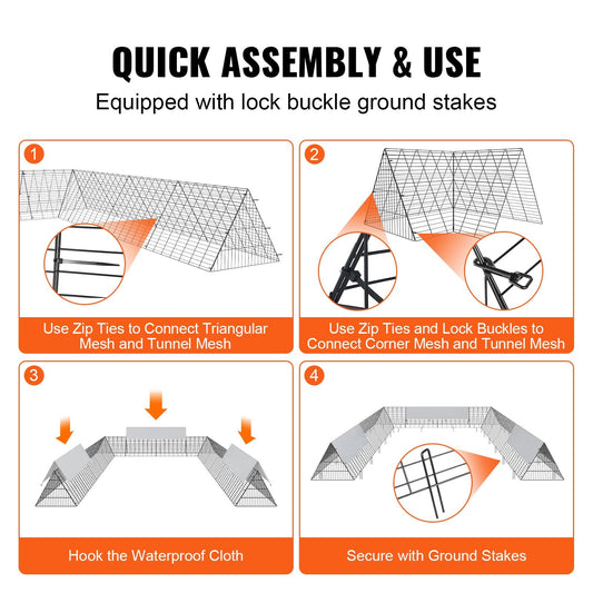 Portable Multi-Animal Tunnels, 600m x 400m x 61.5m, with Corner Frames for Outdoors