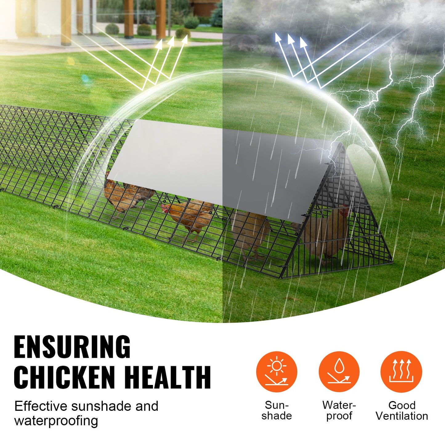 VEVOR Chicken Tunnels, 600 x 400 x 61.5cm(LxWxH) Chicken Tunnels for Yard, Portable