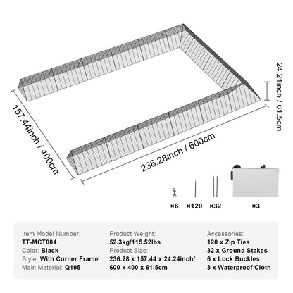 VEVOR Chicken Tunnels, 600 x 400 x 61.5cm(LxWxH) Chicken Tunnels for Yard, Portable