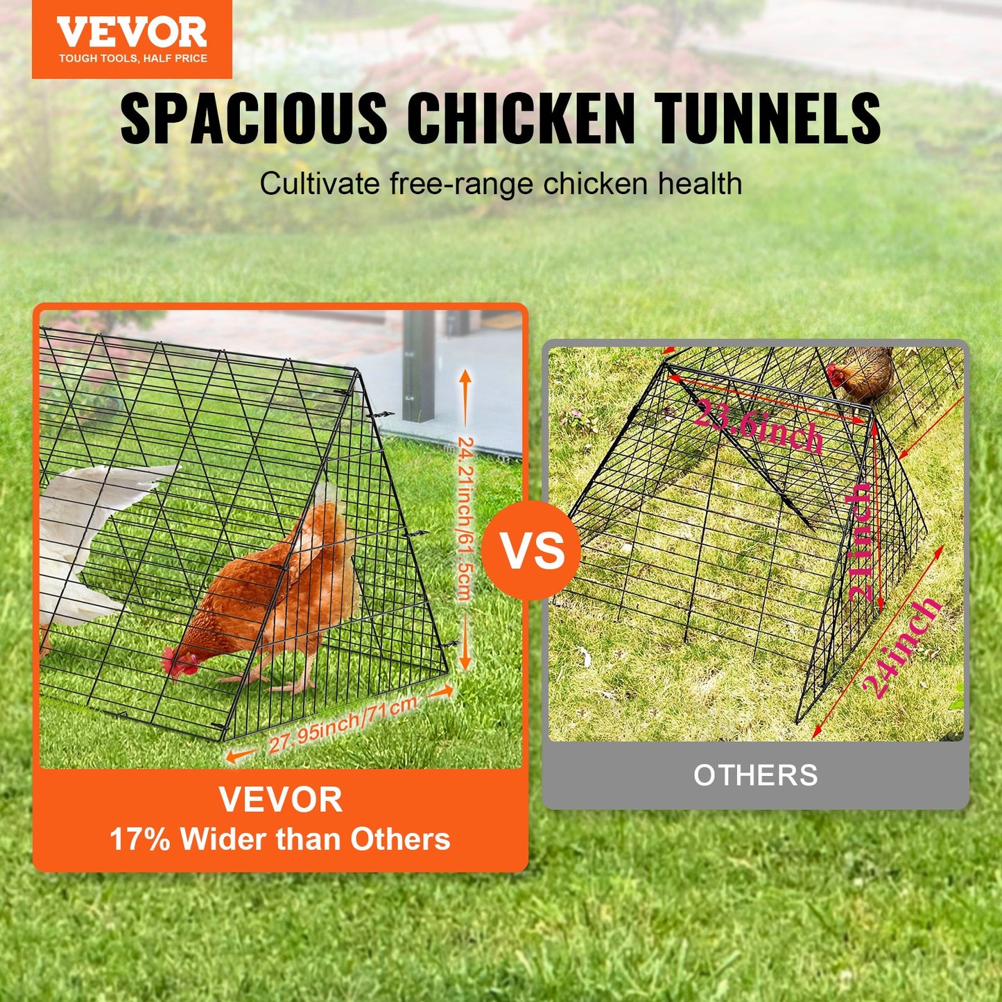 VEVOR Chicken Tunnels, 729 x 200 x 61.5cm(LxWxH) Chicken Tunnels for Yard, Portable