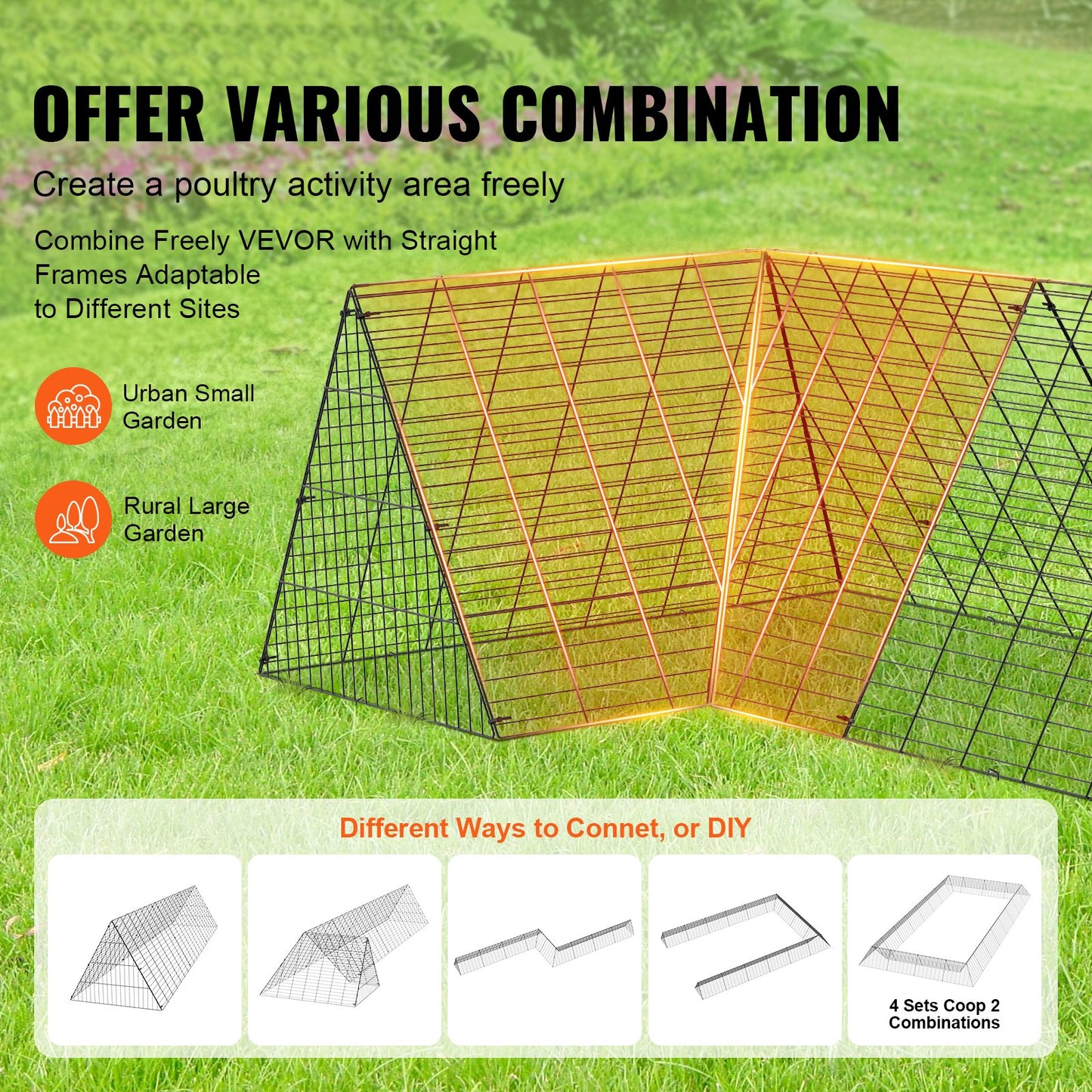 VEVOR Chicken Tunnels, 729 x 200 x 61.5cm(LxWxH) Chicken Tunnels for Yard, Portable