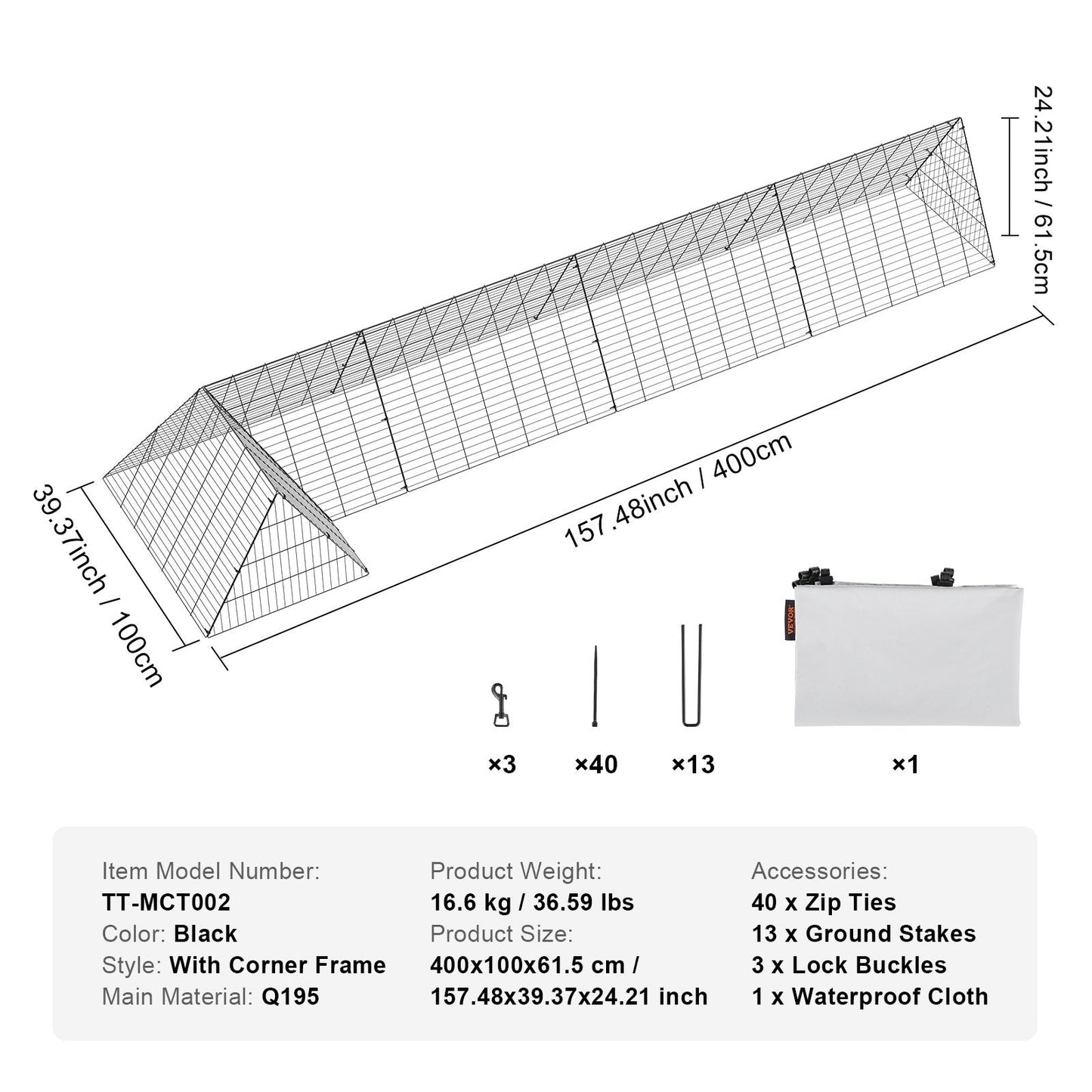 Portable 4m Chicken Tunnel with Corner Frame for Outdoor Use