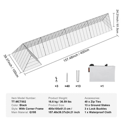 Portable 4m Chicken Tunnel with Corner Frame for Outdoor Use