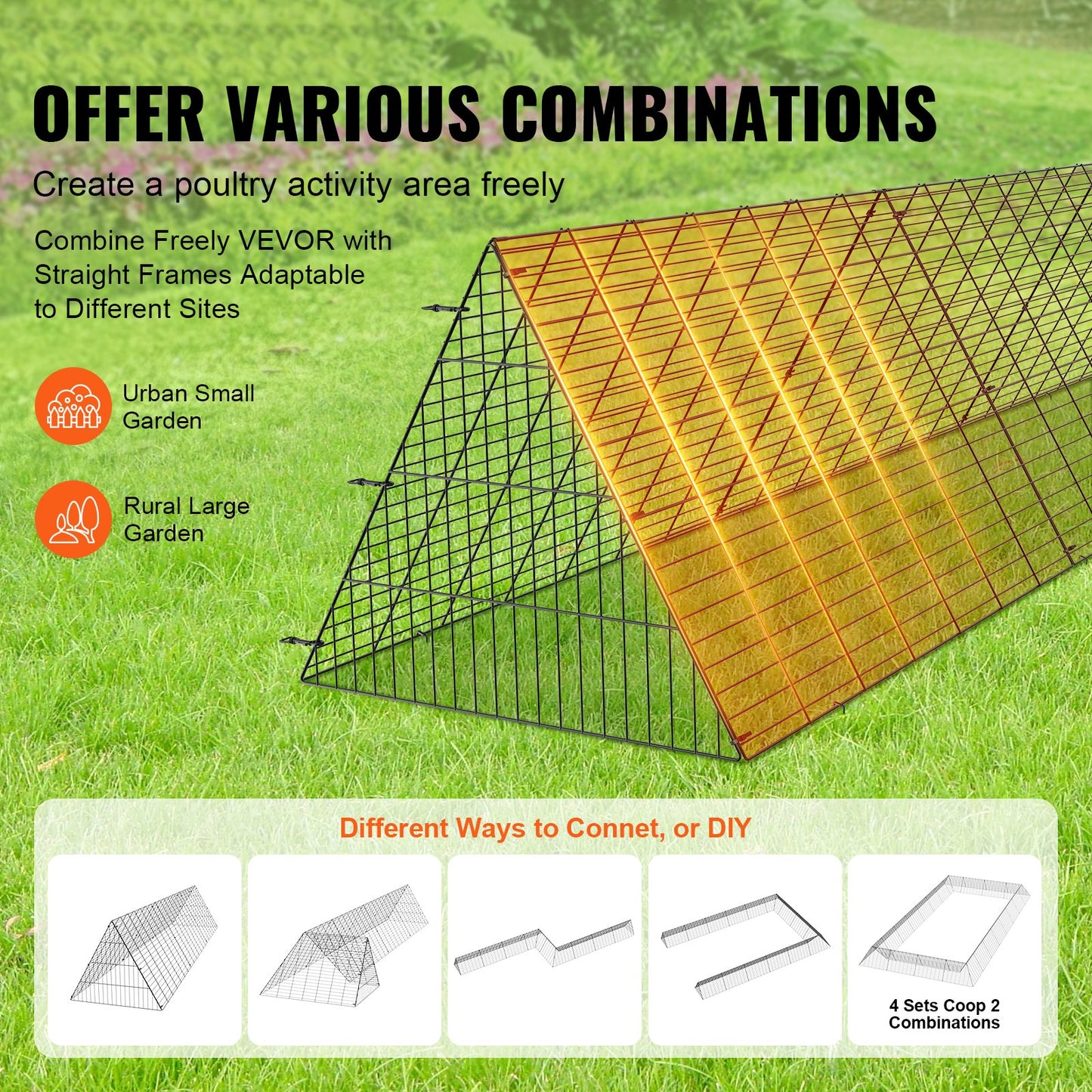 VEVOR Chicken Tunnels, 300 x 71 x 61.5cm (LxWxH) Chicken Tunnels for Yard, Portable