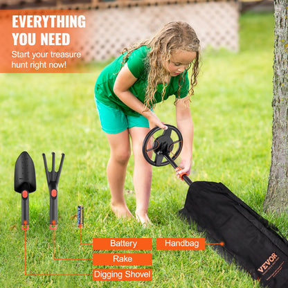 VEVOR Metal Detector for Kids, 150mm, Waterproof Search Coil with LCD Display, Adjustable