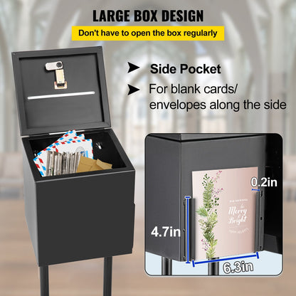 Floor Standing Metal Suggestion Box with Lock & Sign Holder, 108 cm, Black