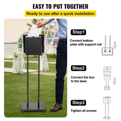 Floor Standing Metal Suggestion Box with Lock & Sign Holder, 108 cm, Black