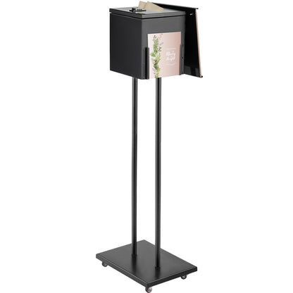 Floor Standing Metal Suggestion Box with Lock & Sign Holder, 108 cm, Black