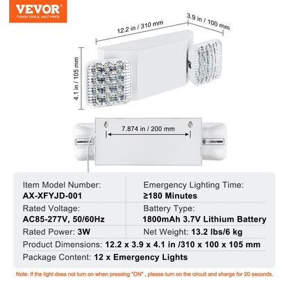 12-Piece Commercial LED Exit Light with Backup Battery, 180-Minute Duration