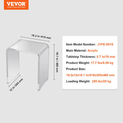 VEVOR Acrylic End Table, C-Shaped Lucite Side Table, Clear Acrylic Side Table for