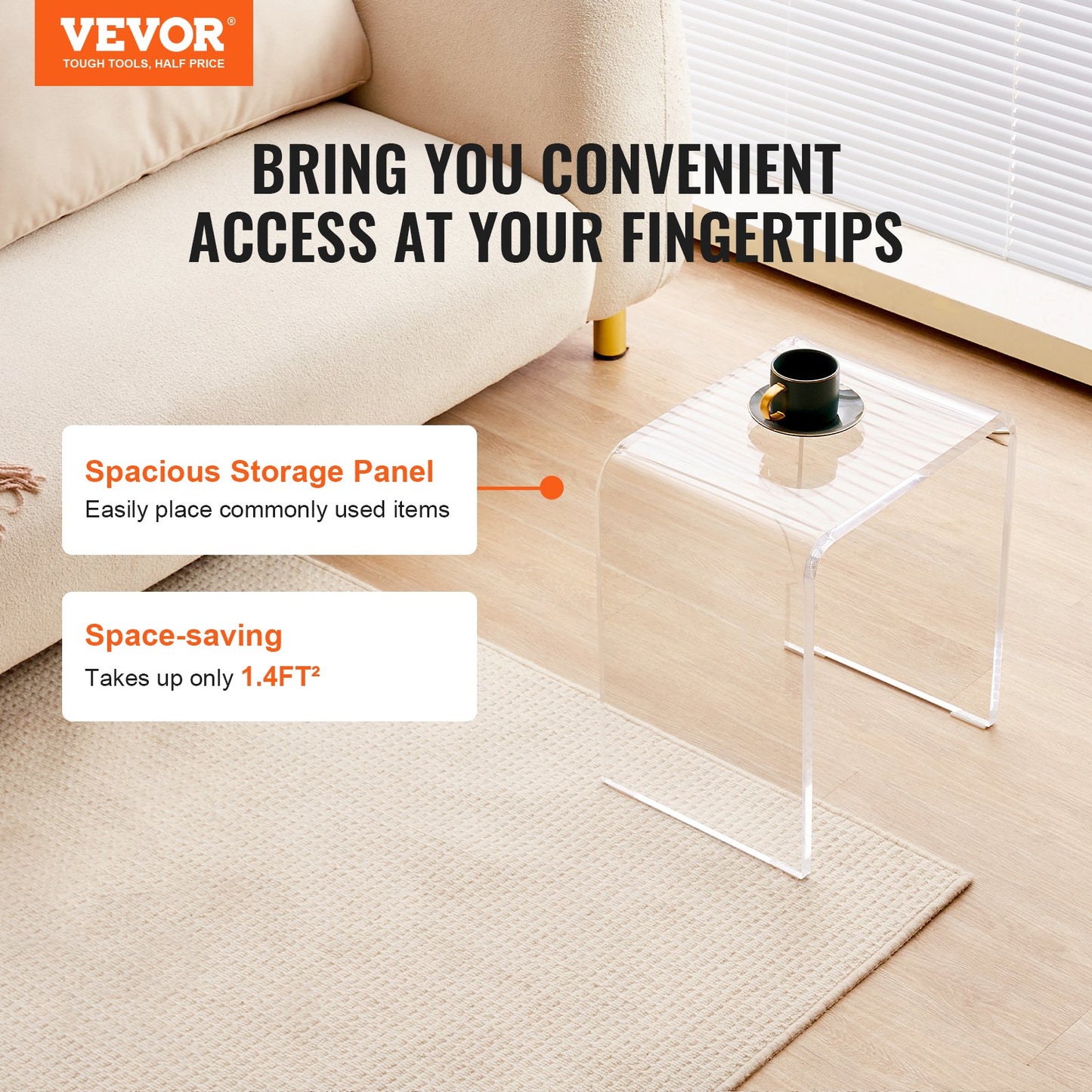 VEVOR Acrylic End Table, 2 pcs C-Shaped Lucite Side Tables, Clear Acrylic Side Table